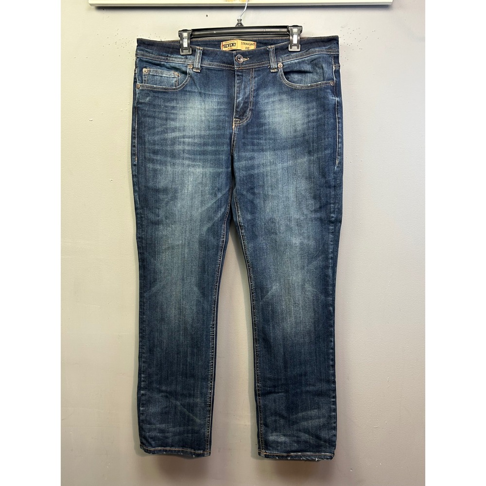 Seven7 Jeans Men 36x30 Blue Brown Tint Straight Fit Stretch Denim SN1364F